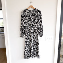 Load image into Gallery viewer, J. Crew Ruffle-Neck Peasant Floral Print Midi Dress Black White 0