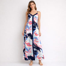 Load image into Gallery viewer, Gibson Leafy Print Sleeveless Pullover Maxi Dress Blue/Pink Petite Small