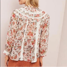 Load image into Gallery viewer, Anthropologie Feather Bone Elena Floral Print Lace Sheer Blouse Cream/Red 8