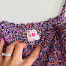 Load image into Gallery viewer, Buddy Love Edie Tie Shoulder Floral Print Smocked Tiered Maxi Dress Purple S