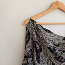 Load image into Gallery viewer, Maruca Novelo Silk Paisley Asymmetrical Shrug Gray Black NWT