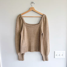 Load image into Gallery viewer, Anthropologie Square Neck Puff Sleeve Knit Sweater Tan M