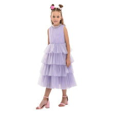 Load image into Gallery viewer, Tulleen Farvue Sleeveless Tiered Tulle Midi Dress Purple 14Y NWT