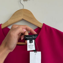 Load image into Gallery viewer, Oscar De La Renta Draped Slit Long Sleeve Belted Midi Dress Magenta 12 NWT
