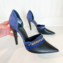 Load image into Gallery viewer, Jenni Kayne D'Orsay Suede Leather Chain Detail Pumps Black Blue 39 $595