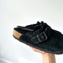 Load image into Gallery viewer, Birkenstock Boston Shearling Suede Leather Slip On Unisex Clogs Black 7