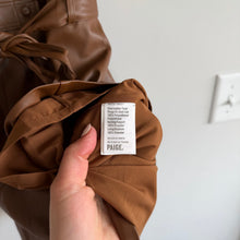 Load image into Gallery viewer, Paige Mayslie Faux Leather Button Front Belted Mini Dress Brown XL