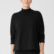 Load image into Gallery viewer, Eileen Fisher Stretch Jersey Knit Mock Neck Long Sleeve Top Black M
