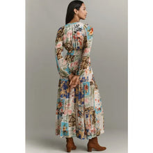 Load image into Gallery viewer, Anthropologie Somerset Floral Patchwork Long Sleeve Chiffon Maxi Dress Blue M