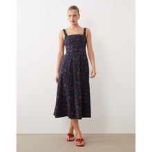 Load image into Gallery viewer, Abercrombie & Fitch Strawberry Print Sleeveless Midi Dress Blue M Tall NWT