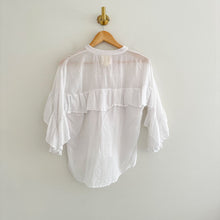 Load image into Gallery viewer, Anthropologie Maeve Ruffled Henley Neck 3/4 Sleeve Blouse White XS