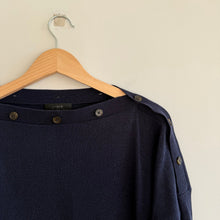 Load image into Gallery viewer, J. Crew Buttoned Boat Neck Cotton Blend Long Sleeve Sweater Navy Blue XL