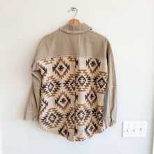 Load image into Gallery viewer, Mystree Aztec Print Button Down Long Sleeve Shacket Tan Brown S
