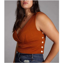 Load image into Gallery viewer, Anthropologie Maeve Pecan Textured Jacquard Button Side Cropped Tank Top Brown L