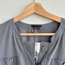 Load image into Gallery viewer, Theory Elisora Tie Waist Crew Neck Short Sleeve Mini Shirt Dress Gray M NWT