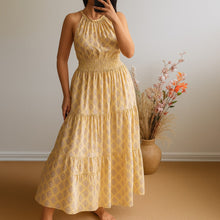 Load image into Gallery viewer, dRA Los Angeles Floral Print Halter Neck Tiered Midi Dress Yellow S
