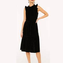 Load image into Gallery viewer, J. Crew Velvet Tiered Flutter Sleeveless Knee Length Dress Black 6