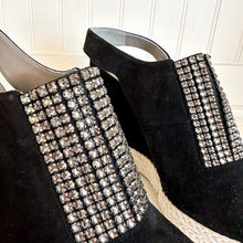 Load image into Gallery viewer, Gina Suede Crystal Embellished Platform Wedge Sandals Black 39