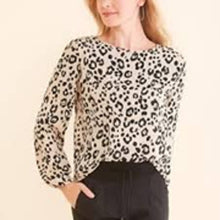 Load image into Gallery viewer, Peyton Jensen Leopard Print Smocked Shoulder Long Sleeve Blouse Cream/Black M