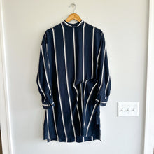 Load image into Gallery viewer, Rag & Bone Jacklin Striped Pattern Draped Long Sleeve Mini Dress Navy XS NWT
