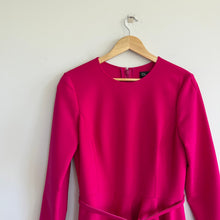 Load image into Gallery viewer, Oscar De La Renta Draped Slit Long Sleeve Belted Midi Dress Magenta 12 NWT