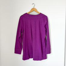 Load image into Gallery viewer, J. Jill Fit Tweeded French Terry Side-Slit V-Neck Casual Tunic Top Purple L NWT