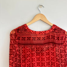 Load image into Gallery viewer, Anthropologie Maeve Canna Semi-Sheer V-Neck Mini Swing Dress Red 0