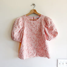 Load image into Gallery viewer, Endless Rose Floral Jacquard Crew Neck Puff Sleeve Blouse Pink S