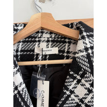 Load image into Gallery viewer, Commense Double-Breasted Metal Button Plaid Tweed Blazer Skirt Set Black M NWT