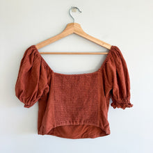 Load image into Gallery viewer, Abercrombie & Fitch Drama Puff Sleeve Pleated Blouse Rust Brown M