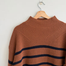 Load image into Gallery viewer, A.L.C Louise Striped Merino Wool Mock Neck Pullover Sweater Brown M