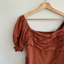Load image into Gallery viewer, Abercrombie & Fitch Drama Puff Sleeve Pleated Blouse Rust Brown M