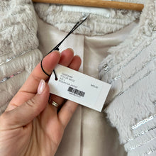 Load image into Gallery viewer, MILLY Sequin Fur Open-Front Long Sleeve Jacket Beige L NWT
