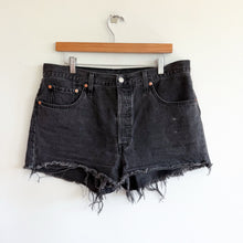Load image into Gallery viewer, Levi's 501 Original Distressed Hem Button Fly Denim Cut Off Shorts Black 33