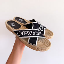 Load image into Gallery viewer, Off-White Logo Criss Cross Canvas Strap Espadrille Slide Sandals Black 9