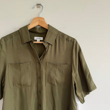 Load image into Gallery viewer, Nordstrom Short Sleeve Button Up Shirt Olive Burnt XS NWT