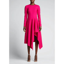 Load image into Gallery viewer, Oscar De La Renta Draped Slit Long Sleeve Belted Midi Dress Magenta 12 NWT