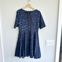 Load image into Gallery viewer, Kate Spade Ponte Leopard Print Lace Up Dress Light Adriatic Blue L