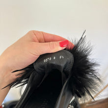 Load image into Gallery viewer, Here/Now Lily Feather Pom Leather Slip On Platform Sneaker Black 8.5