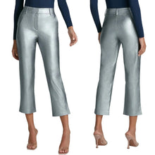 Load image into Gallery viewer, Commando Faux Leather High Rise Casual 7/8 Trouser Pants Silver XL NWT