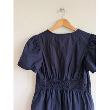 Load image into Gallery viewer, Quince Organic Cotton Poplin Tiered Short Sleeve Mini Dress Navy M