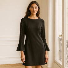 Load image into Gallery viewer, Trina Turk Bell Sleeve Crew Neck Mini Dress Black 8