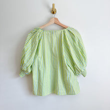 Load image into Gallery viewer, Sanctuary V-Neck Striped Puff 3/4 Sleeve Poplin Blouse Green L