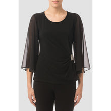 Load image into Gallery viewer, Joseph Ribkoff 3/4 Sleeve Sheer Overlay Chiffon Blouse Black 14