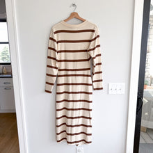 Load image into Gallery viewer, Tanya Taylor Cody Striped Twist Front Midi Bodycon Dress Cream Brown L