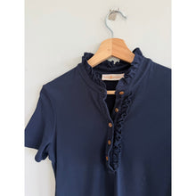 Load image into Gallery viewer, Tory Burch Emily Ruffle Collar Short Sleeve Polo Shirt Navy Blue S