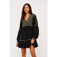 Load image into Gallery viewer, Free People Much Love Embroidered V-Neck Long Sleeve Tunic Top Black XS NWT