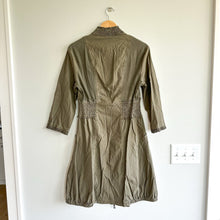 Load image into Gallery viewer, XCVI Smocked Waist Long Sleeve Full Zip Dress Olive Green M NWT