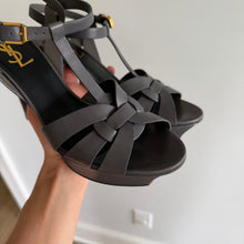 Load image into Gallery viewer, YSL Saint Laurent Tribute Leather Platform Sandals in Grey 39 NEW