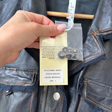 Load image into Gallery viewer, Jakett Meryl Vintage Leather Jacket Snap Front Fringe Seam Midnight L NWT